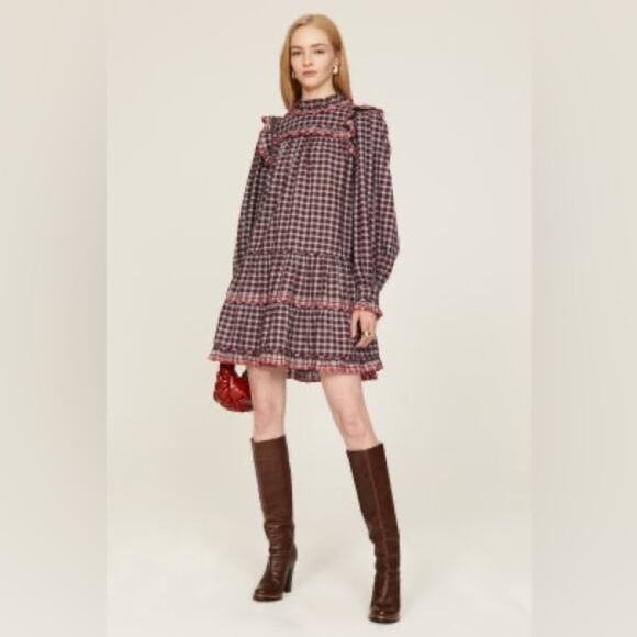 Ulla Johnson Long Sleeve Mini Dress Purple Plaid Size 2 Retails $425 - Picture 2 of 12